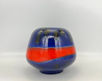 Jarrón vintage Carstens Tönnieshof Fat Lava, cerámica roja y azul de Alemania Occidental