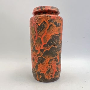 Mid Century Modernist Studio cylinder  orange  ceramic  vase  1970s , unknown maker,   West Germany .  WGP.