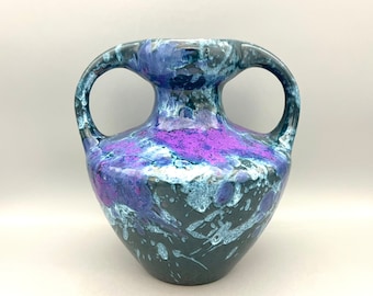 Marei Keramik 9302 gorgeous , stunning purple / lilac /blue and green, Double handled Vintage vase  from the 1970s West Germany. WGP vase.