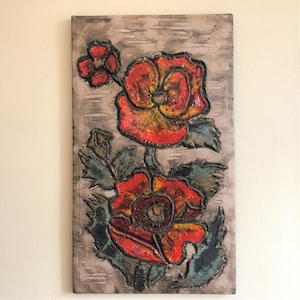 Ruscha ,,Roses&quot;  Wall plate / plaque/ hanger, nice, rare  vintage 1970s ceramic wall deco, West Germany.