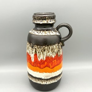Scheurich Keramik 413  / 20 beautiful orange , red ,  black and white Fat Lava vase  made in the late 1970s West Germany. WGP.