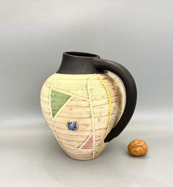 【美品】FRANZ スイートピー　花瓶 SP Hillscheid - Sgrafito Klinker 花瓶、Töpferei Ernst Speier