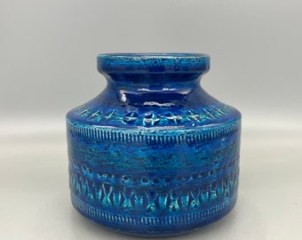 Bitossi  ,,Rimini blue"  vase, , aqua blue  green Italian ceramic,  original  1970s. / 1980s  Italy.