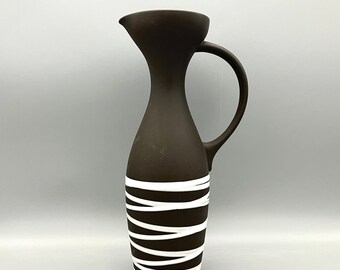 Steuler 4263/ 2 Vase élégant moderne, brun noir et blanc, milieu du siècle, poterie d'Allemagne de l'Ouest des années 1950 / 1960. WGP.