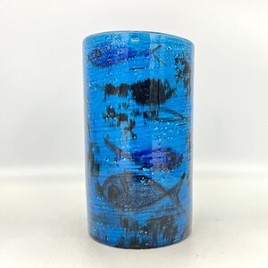 Bitossi, ,,Rimini blue&quot; Fish decor: ,,Pesce&quot; by designer Aldo Londi Mid Century Modern 1960s , handmade aqua blue  Italian cylinder ceramic.