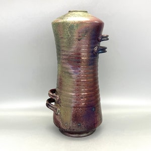ART Studio vase, beautiful rare design, very special color glaze, green , burgundy, ,,reduction&quot; glaze 1970s Mid Century Modern,  WGP.