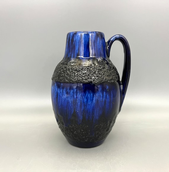 Scheurich Fat Lava Vase – Blue & Black Ceramic, West Germany 1960s