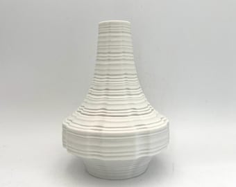 Heinrich  Bavaria, Ufo Shape, Op Art design Mid Century Modern 1970s  Germany white bisque  Porcelain Relief  vase.