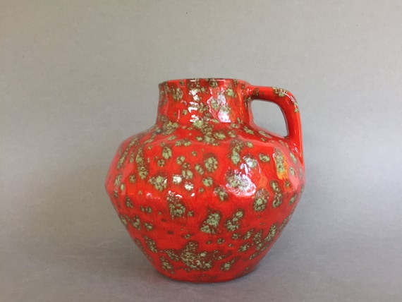 Vintage ES Keramik Vase – Red Spotted West Germany Pottery, 1960s