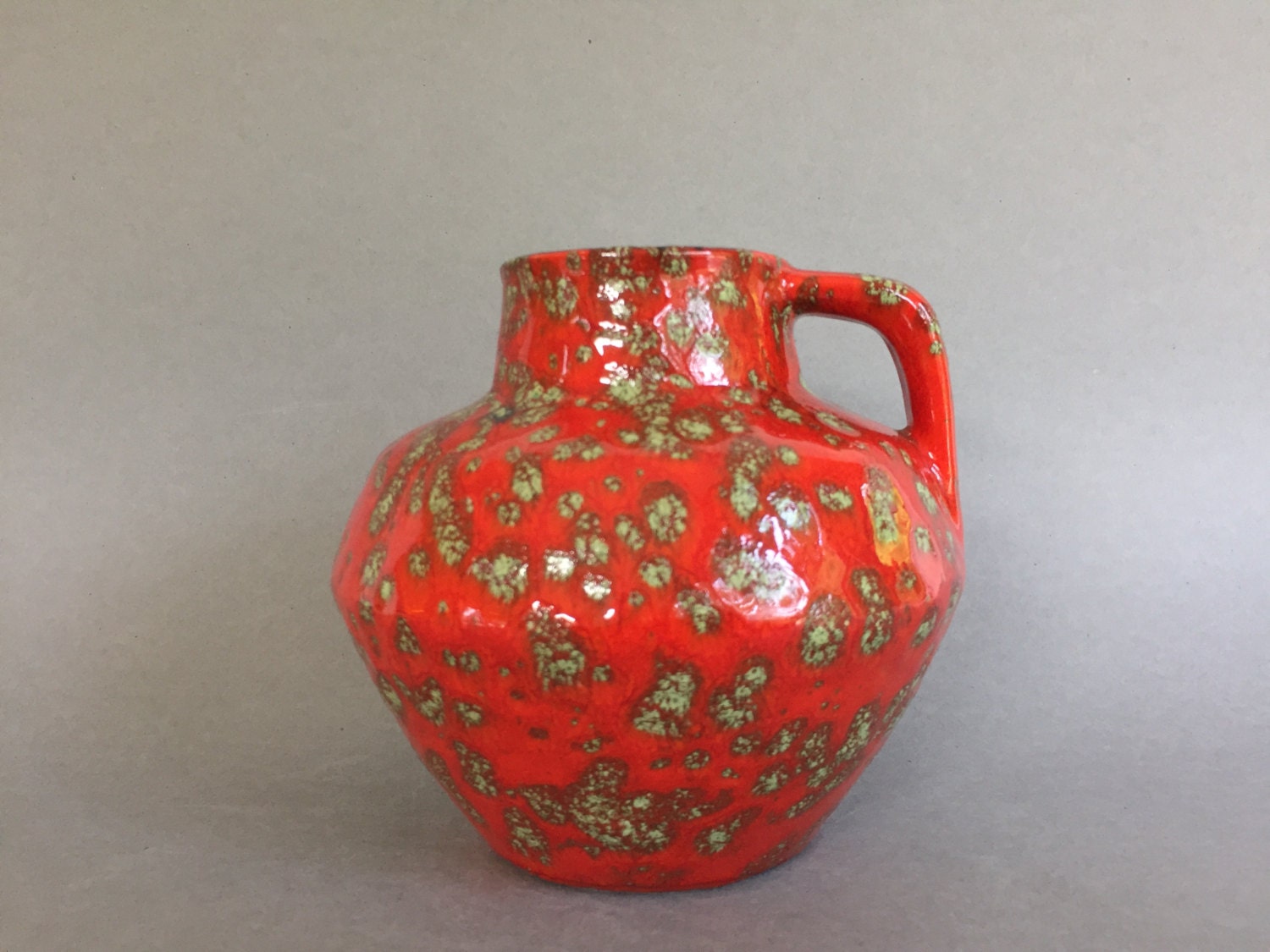 Vintage ES Keramik Vase – Red Spotted West Germany Pottery, 1960s