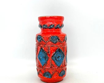 Bay Keramik  92-20  Stunning red and blue vintage, Mid Century Modern, Designer Bodo Mans,  relief vase  1970s..