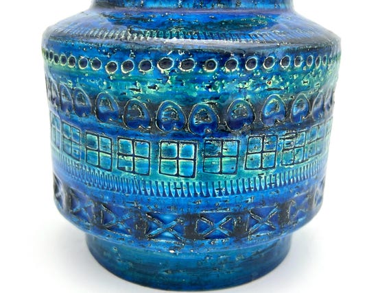 Bitossi、リミニブルーの花瓶、デザイナー Aldo Londi アクアブルーの