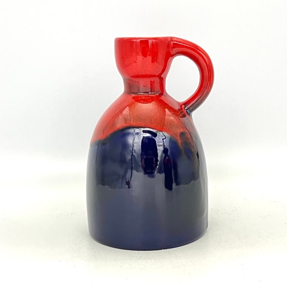 Ruscha 312 セラミック花瓶、レッド/ブルー、ミッドセンチュリーモダン