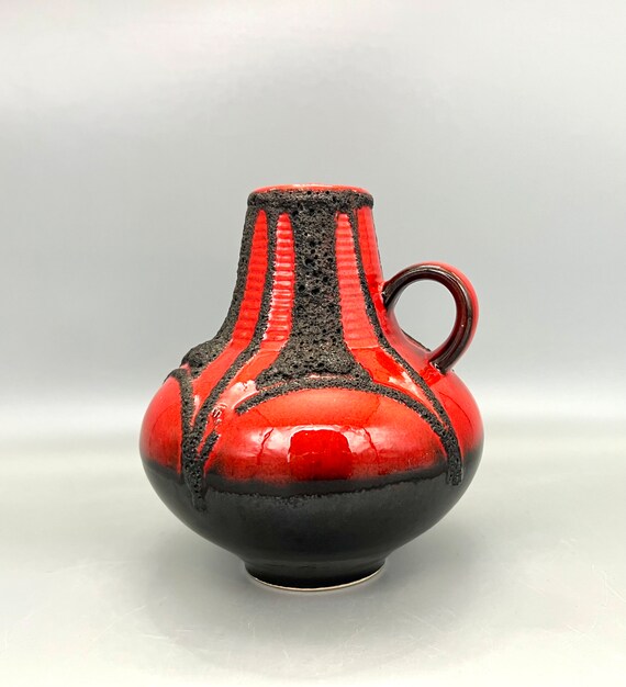 当店の記念日 Red Keramik Fohr Glaze Mid 1960s-1970s Vase Lava Fat Black / 花瓶・フラワースタンド
