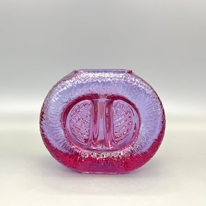 Vintage Walther  Glass design ART ,,Discus"  Vase in clear and dark pink. West Germany