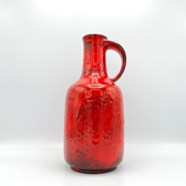 Gräflich Ortenburgsche Steingut vase,  Beautiful quality  Fat Lava red black vase with stylish handle,  1970s , West  German Pottery .