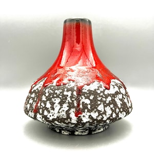 ES / Emons en Söhne Keramik, FAT LAVA-vaas, prachtig zeldzaam rood-zwart-wit glazuur halverwege de eeuw modern keramiek West-Duitsland-aardewerk uit de jaren 70.