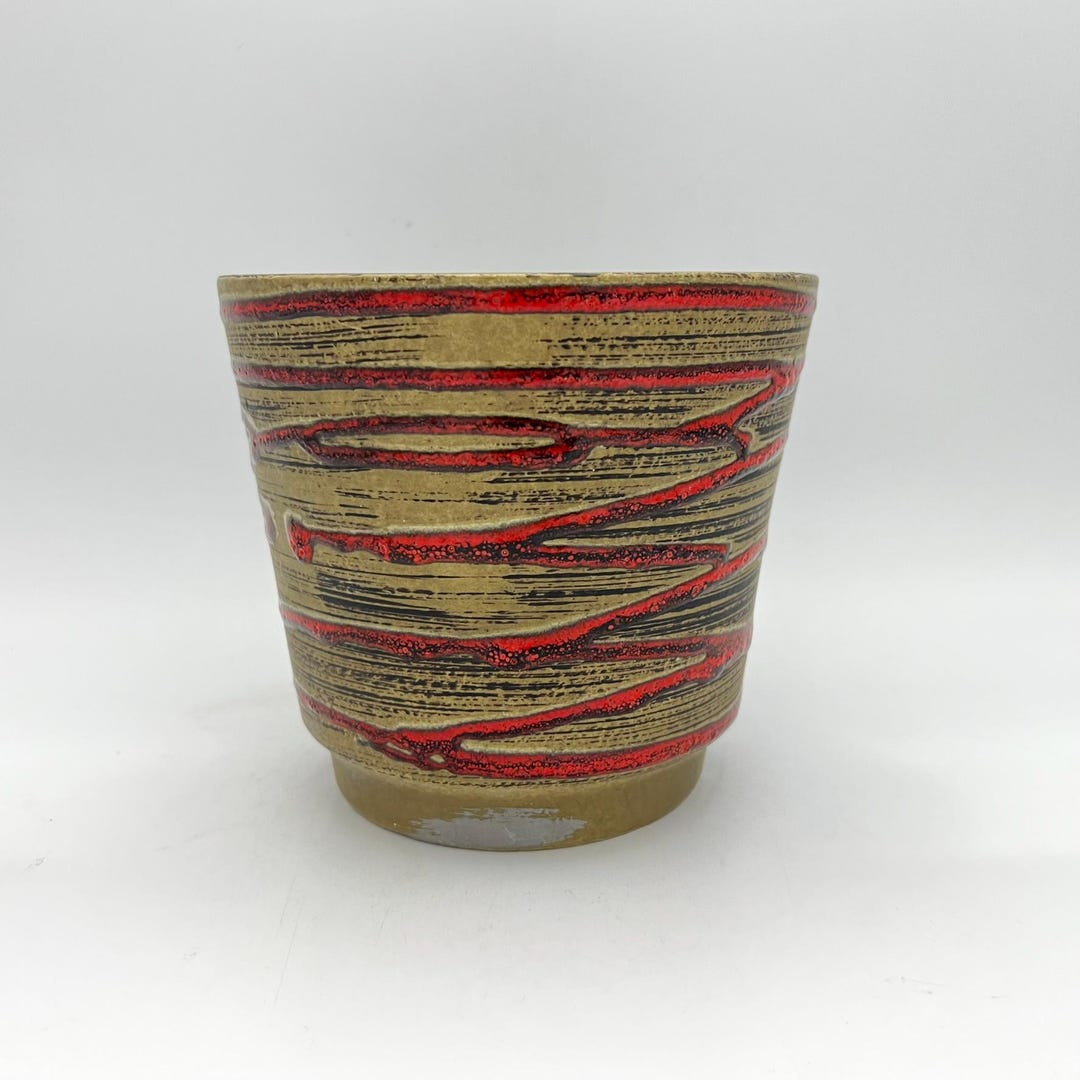 Scheurich Fat Lava Planter, Beige Red Glazed Pottery, West Germany