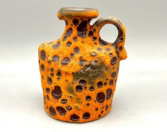 Vase -Keramik / belacker ,,Robot", Superbe, très rare, Mid-Century Moderne orange noir Fat Lava des années 1960-70, Allemagne de l'Ouest. WGP.
