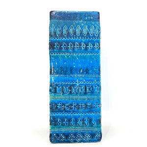 Bitossi XL 737/30 ,,Rimini blue&quot; large rare rectangular vase, designer  Aldo Londi , aqua blue Italian ceramic, original 1960s Italy.