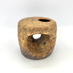 Dutch Vest Keramiek / van Woerden Gouda, rare  hole chimneyvase , Vintage 1960s / 1970s crusty, bubbly cream and brown / black Fat Lava