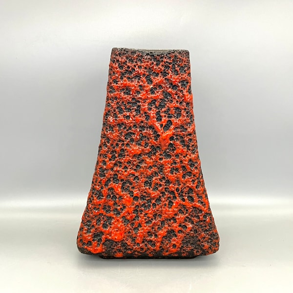 Fohr 342 - 25 Fat Lava red / black  Mid Century  ceramic  West Germany vase  1970s  . WGP.