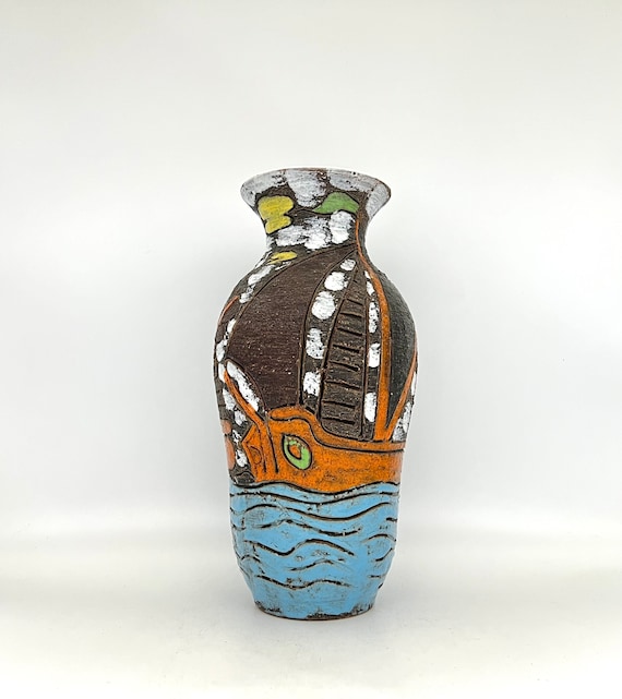 イタリア陶器　FRATELLI FANCIULLACCI　ミッドセンチュリー Fratelli Fanciullacci Vase, Mid Century Modern Italian Pottery