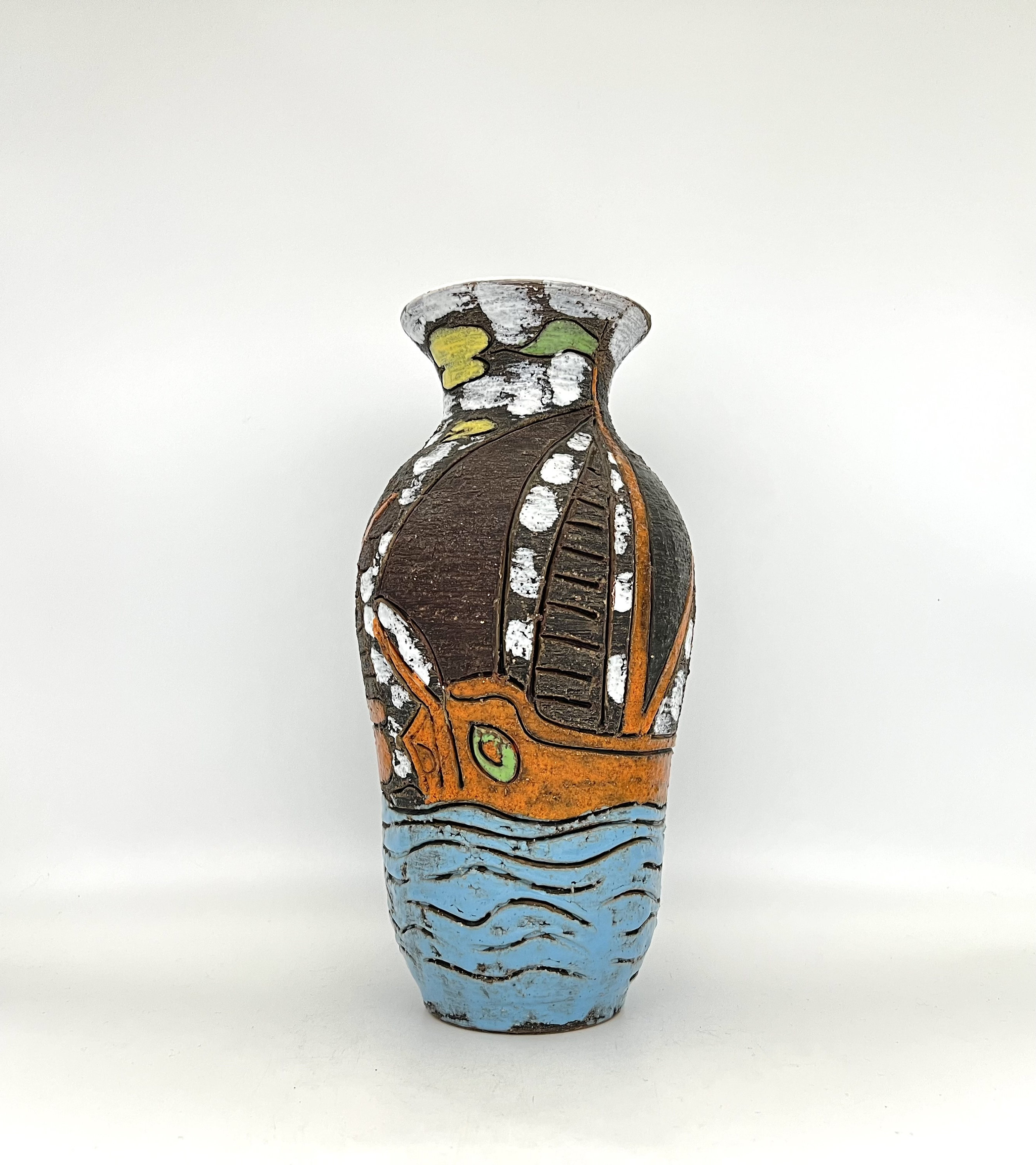 イタリア陶器　FRATELLI FANCIULLACCI　ミッドセンチュリー Fratelli Fanciullacci Vase, Mid Century Modern Italian Pottery