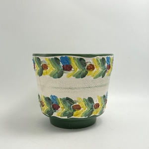 ES-Keramik planter , ( ES -  Emons & Sons ) handdecorated  ,,Flowers&quot;   Mid Century ceramic  West Germany  1960s.