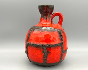 Ruscha 333 ,,Costa" Fat Lava vase, orange / black 1960s -70s, designer Kurt Tschörner - Vintage Mid-Century Modern Pottery WestGermany. WGP.
