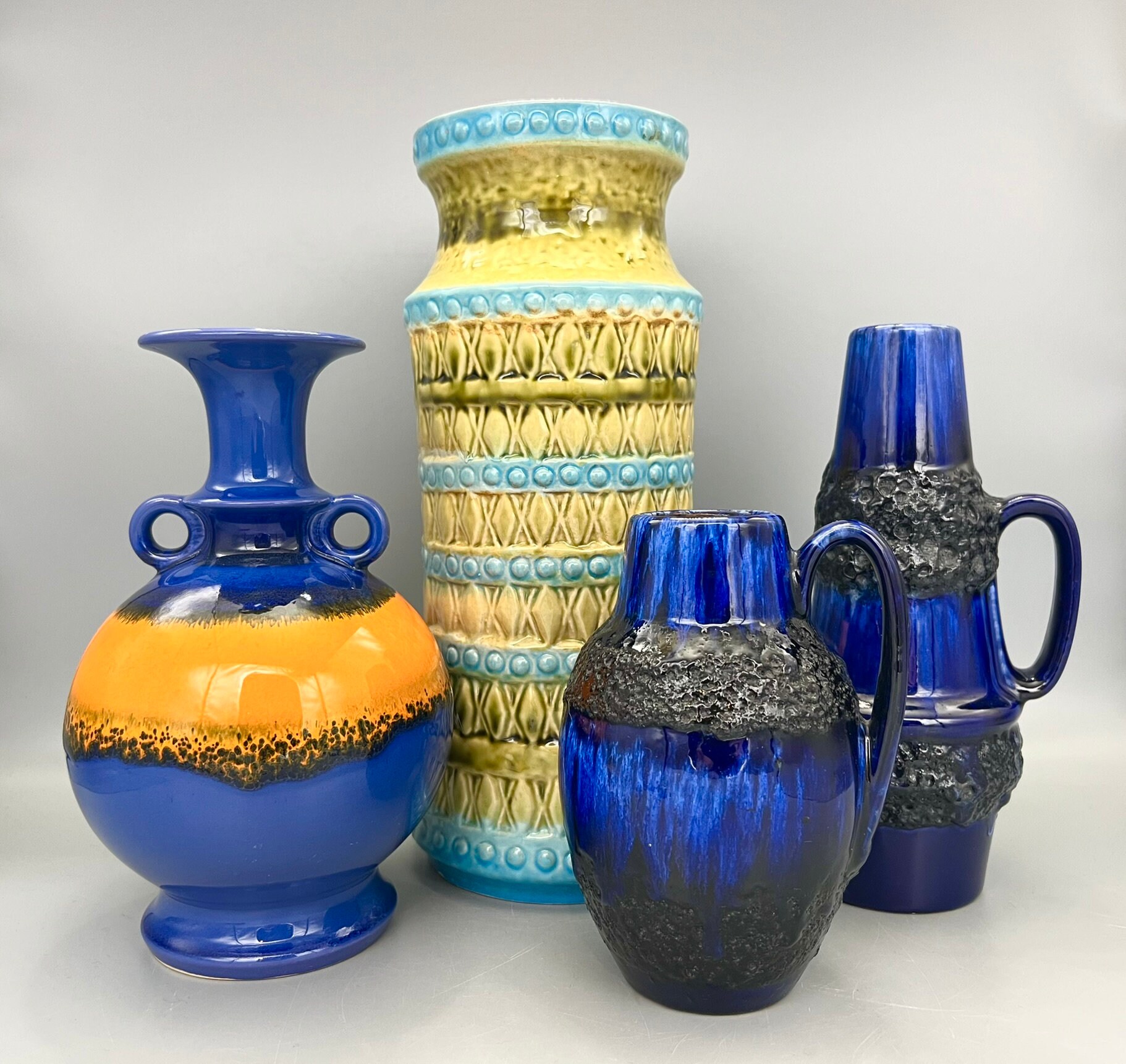 Scheurich Fat Lava Vase – Blue & Black Ceramic, West Germany 1960s