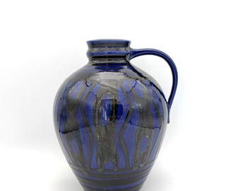 Jarrón vintage Carstens Tönnieshof – Cerámica azul y negra de Alemania Occidental