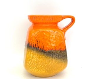 Jasba Keramik , Stunning Beautiful  Fat Lava Vintage Mid Century Modern orange yellow 1970s ceramic  vase - West Germany Pottery WGP.