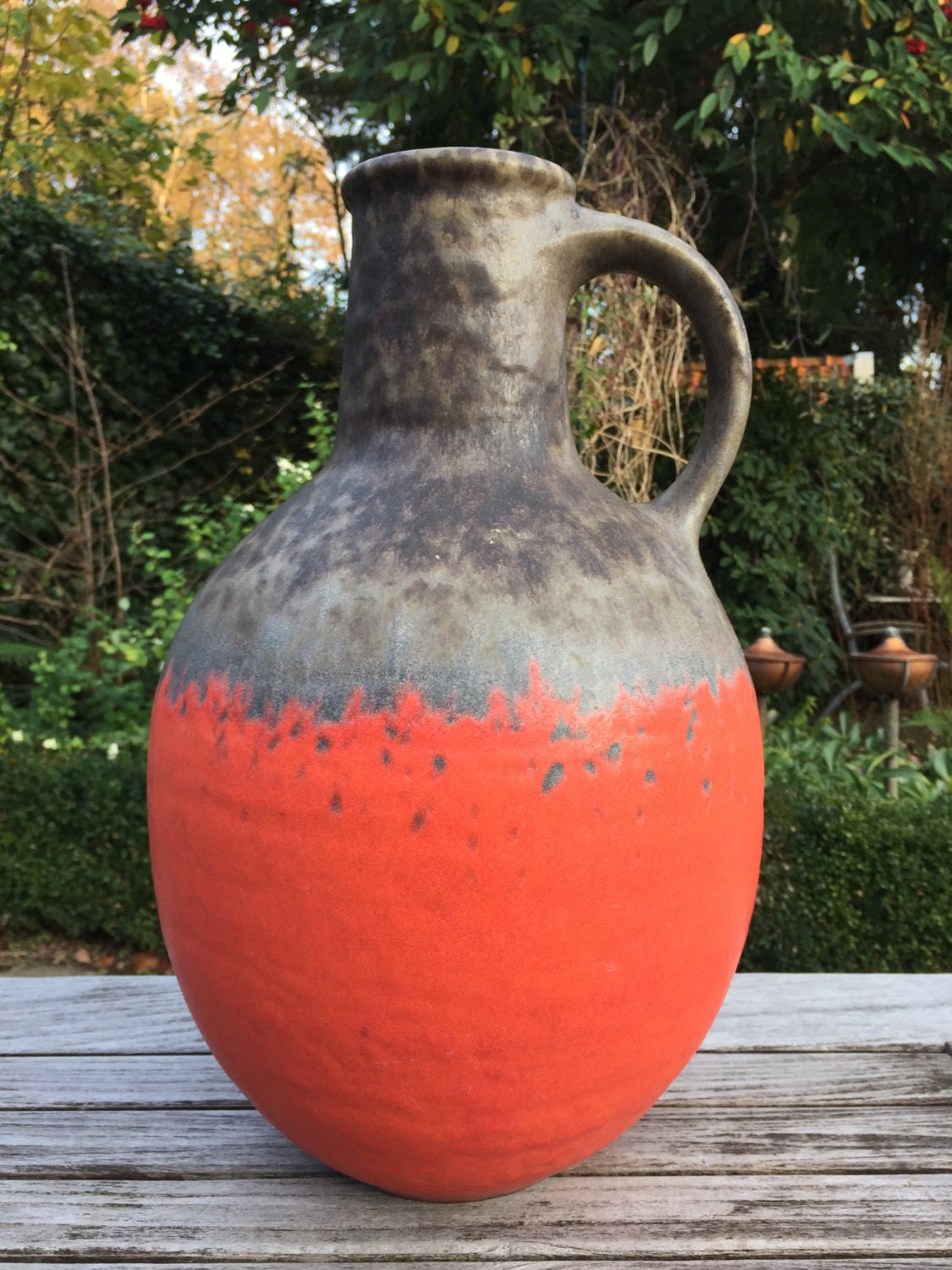 Vintage Jasba XL Keramik Floor Vase, Orange Grey Glaze, West