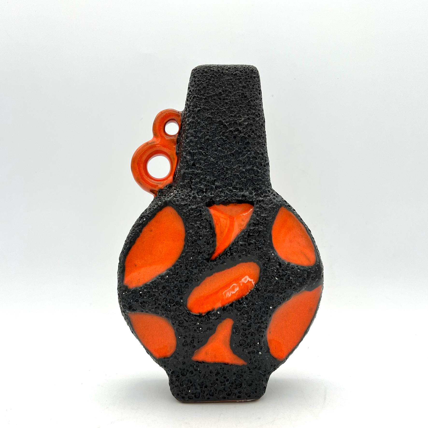 Roth Keramik Fat Lava Vase Banjo in Orange & Schwarz im 1970er