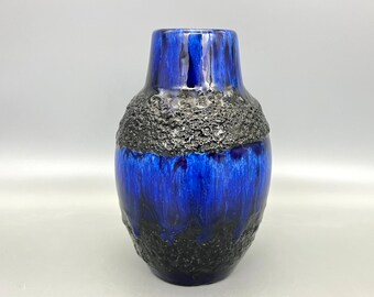 Scheurich Fat Lava Vase – Blue & Black Ceramic, West Germany 1960s