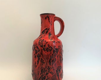 Fat Lava Vase, Gräflich Ortenburg, Red Black West German Pottery