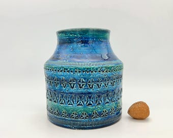 Bitossi , Rimini Blue Vase, Designer Aldo Londi Aqua Blue Italian