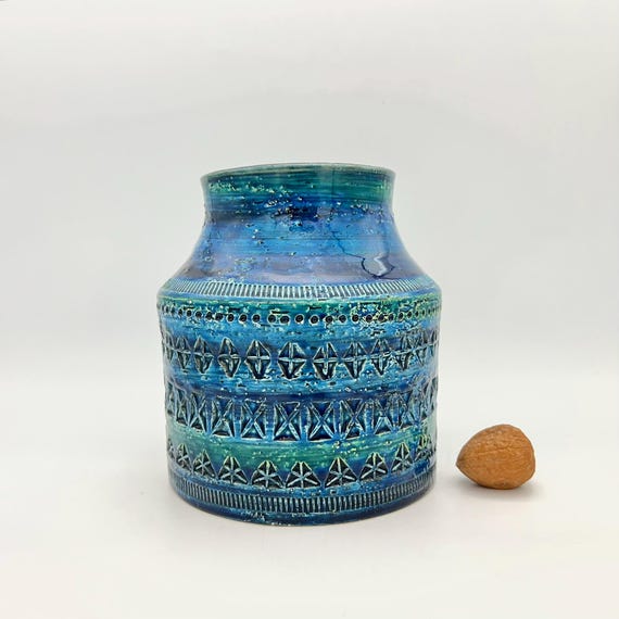 Bitossi , Rimini Blue Vase, Designer Aldo Londi Aqua Blue Italian