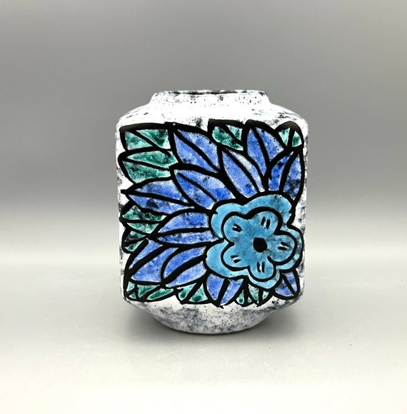 SOLD / Reserved for R.H. - Strehla Fat Lava , Blue Floral Decor
