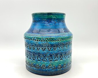 Bitossi , Rimini Blue Vase, Designer Aldo Londi Aqua Blue Italian