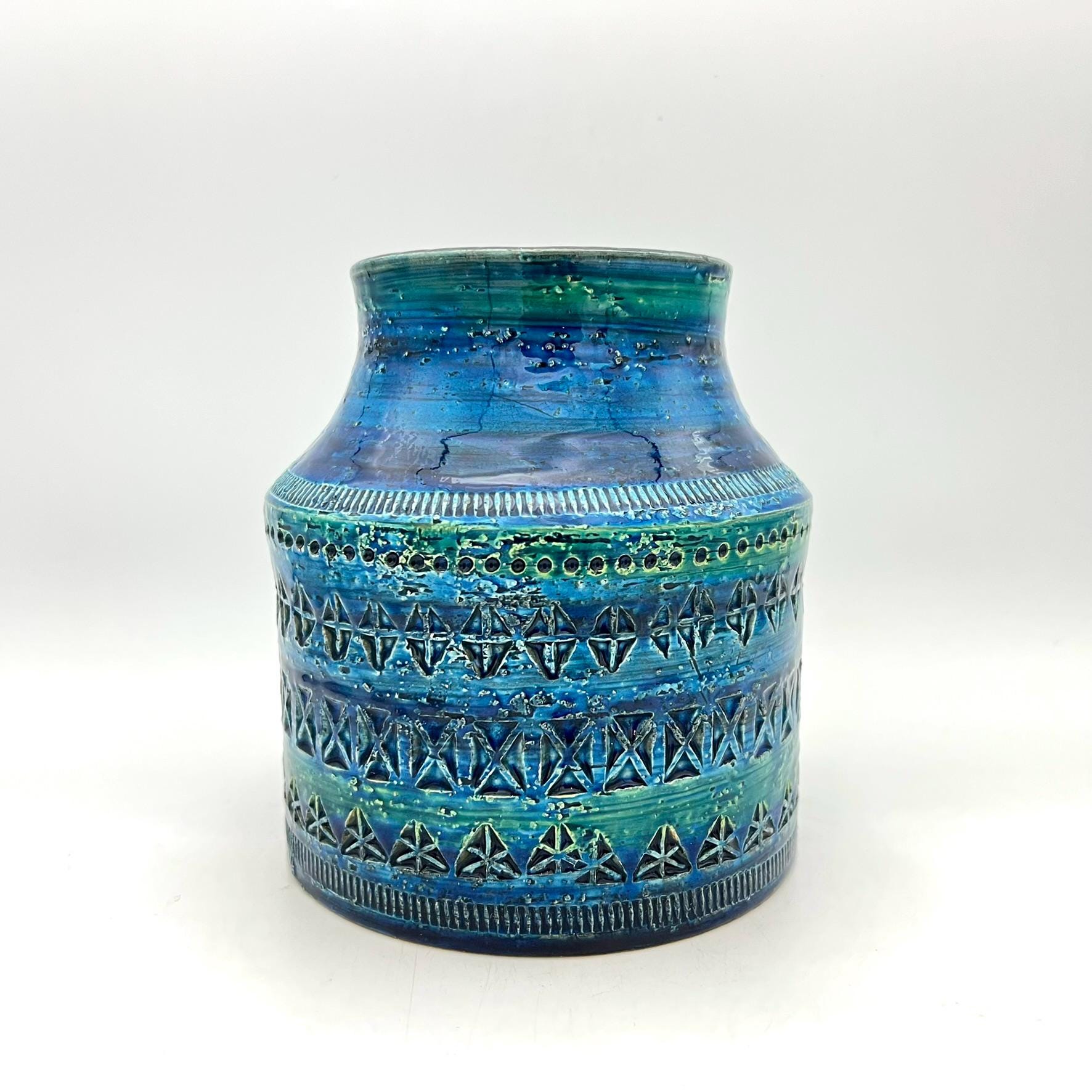 Bitossi , Rimini Blue Vase, Designer Aldo Londi Aqua Blue Italian