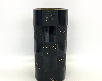 Rosenthal Studio Line, Op Art Modernist matt and glossy black / gold cylinder porcelain vase.  Designer Sharon Yang - 1990s  Germany .