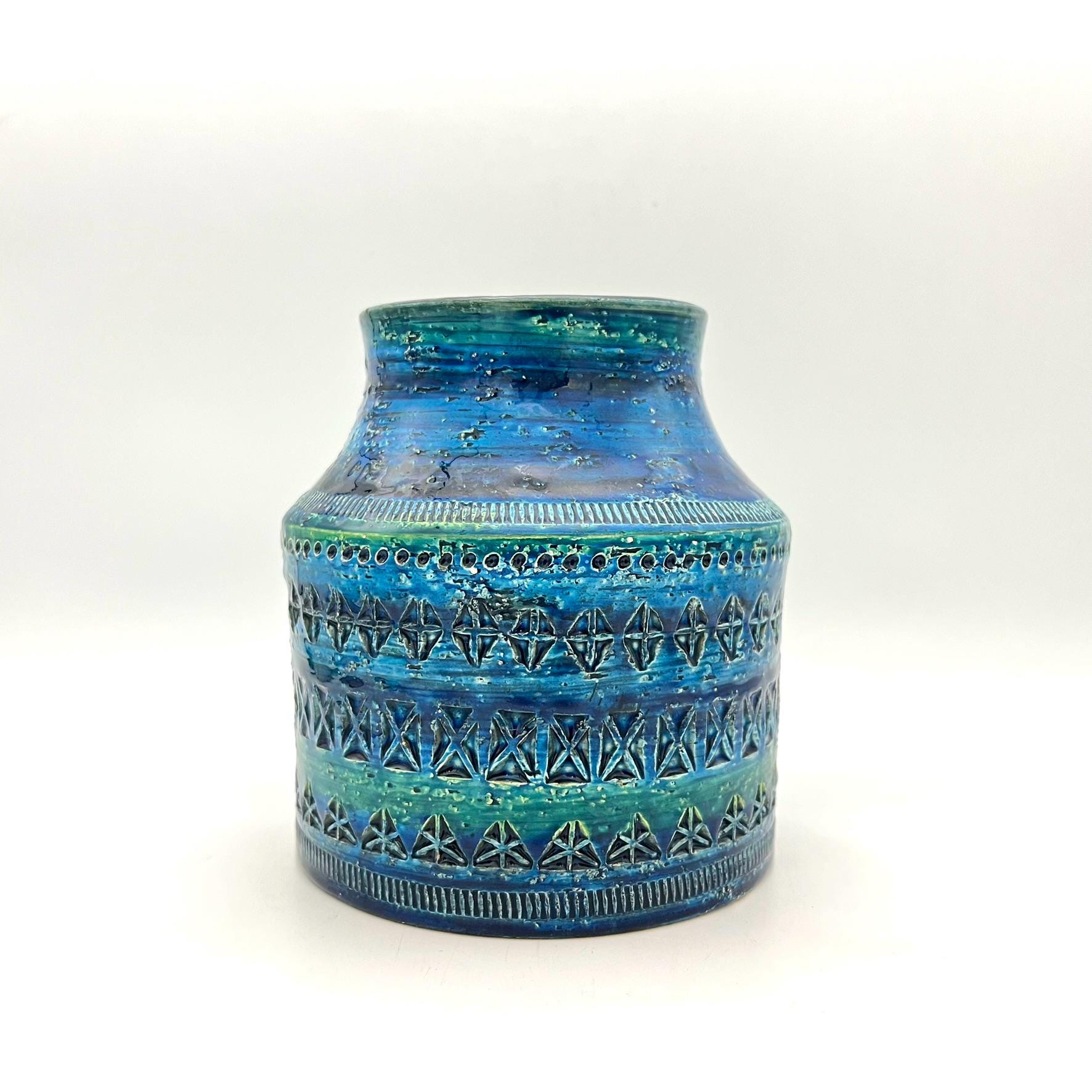 Bitossi , Rimini Blue Vase, Designer Aldo Londi Aqua Blue Italian