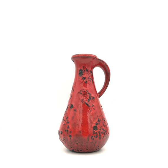 Fat Lava Vase, Gräflich Ortenburg, Red Black West German Pottery