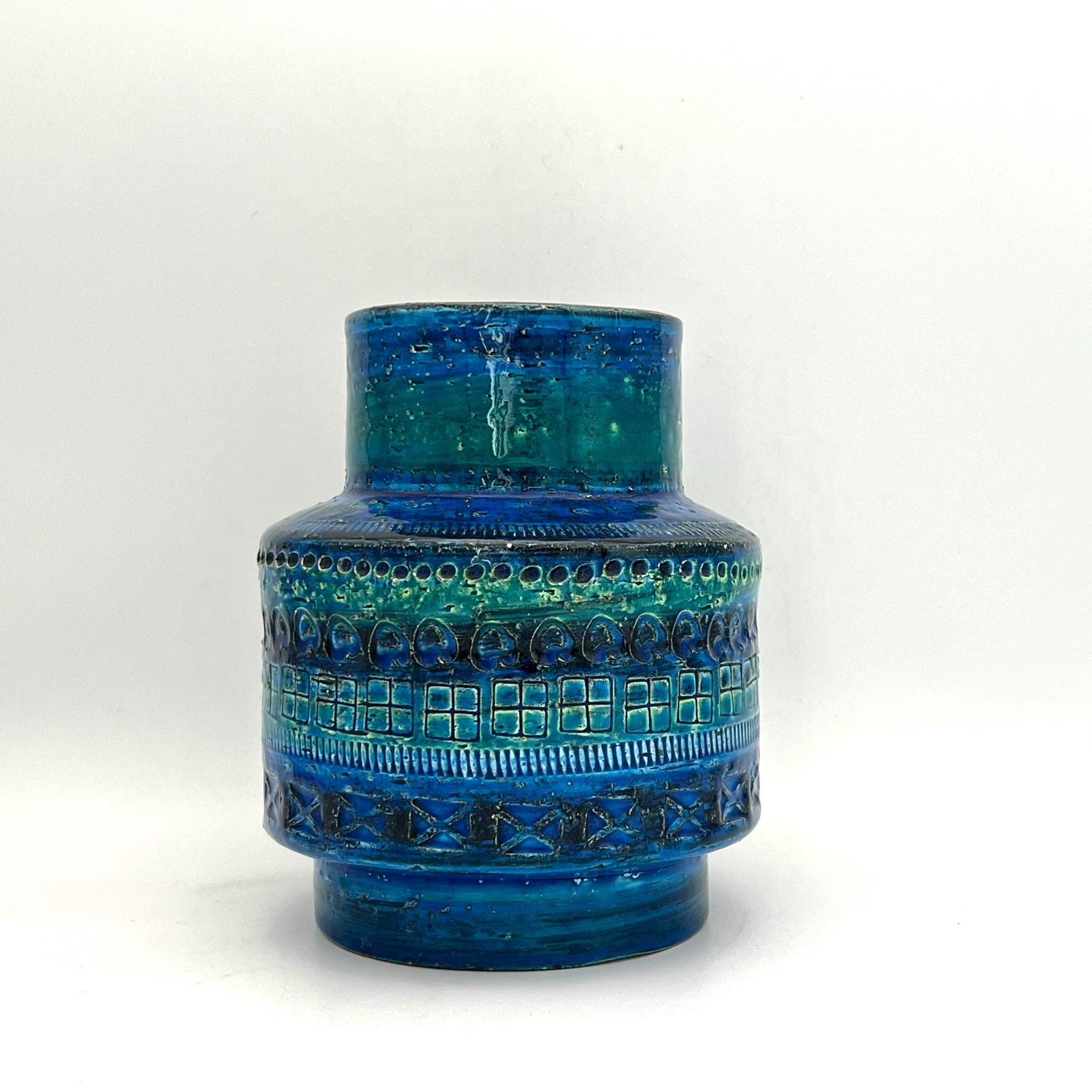 Bitossi , Rimini Blue Vase, Designer Aldo Londi Aqua Blue Italian