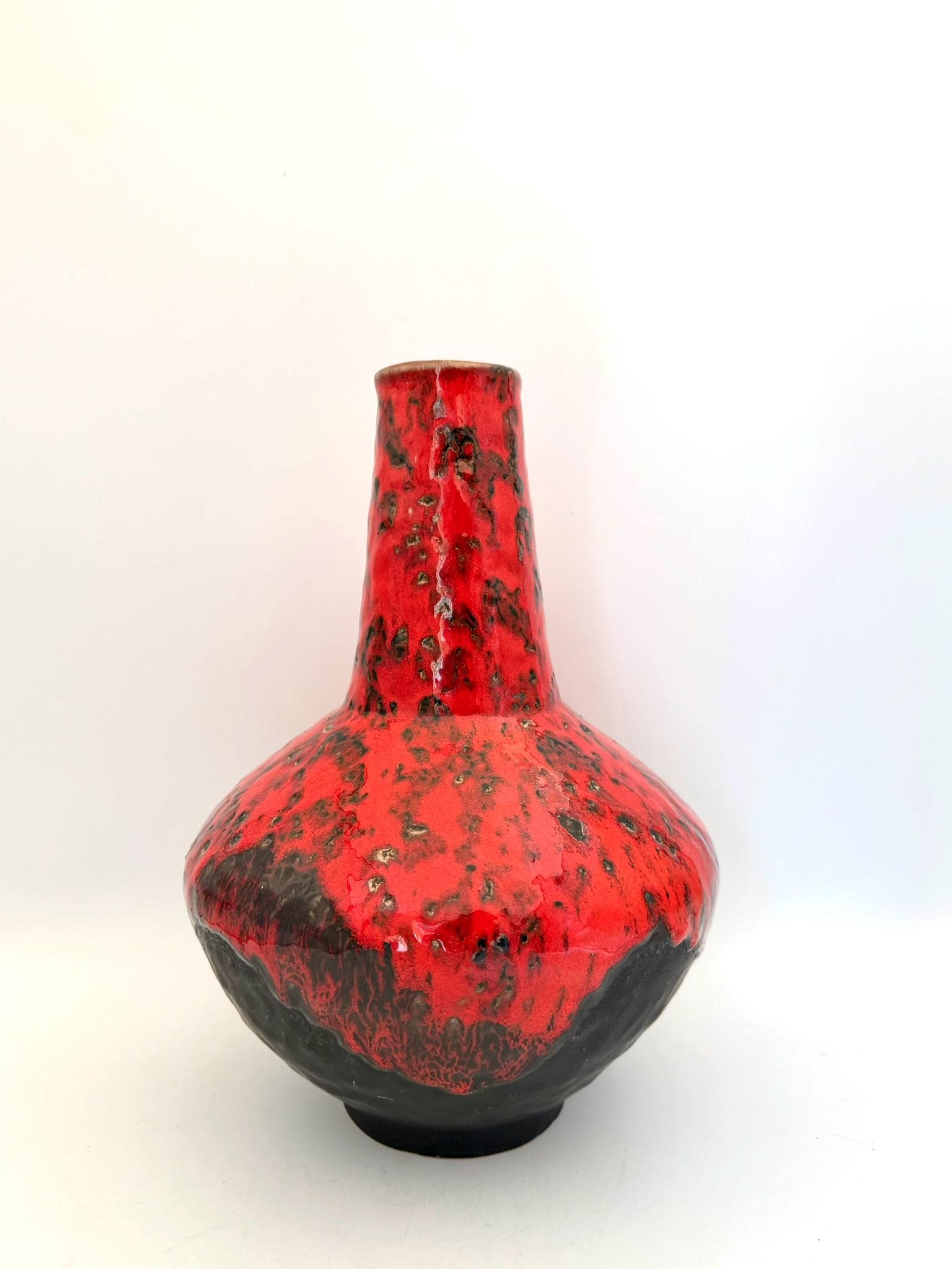 Vintage Carstens Tönnieshof Fat Lava Vase, Red Black Glazed
