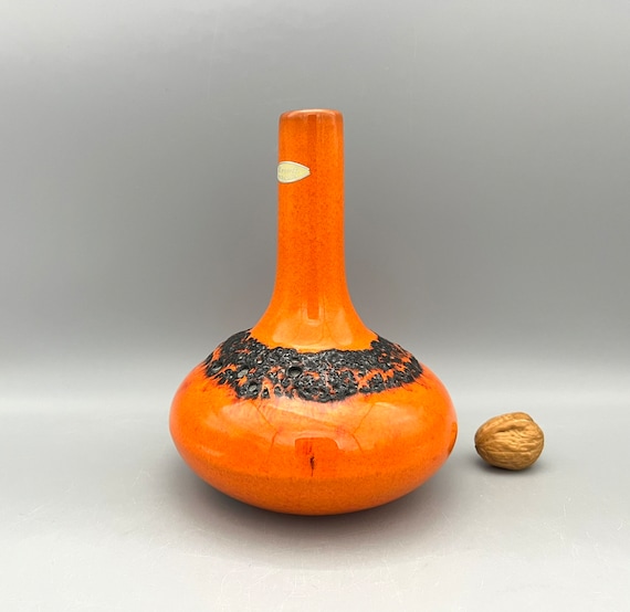Kreutz Keramik社製  fat lava 花器 Kreutz Keramik Fat Lava Vase, Orange & Black, West German