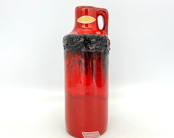 Kreutz 208,  elegant red / black  Fat Lava vase of  WGP.  1960s / 1970s  West Germany Pottery.