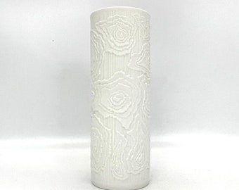 AK Kaiser. Art Design  bisque  porcelain Mid Century Modern height: 21 cm. Roses relief cylinder vase Germany.